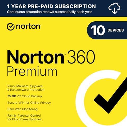 Norton 360 Premium: Comprehensive Antivirus Software for 10 Devices - Reliable Protection & Essential Features